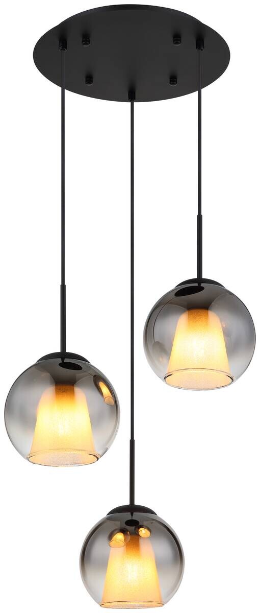 GLOBO Pendelleuchte BARRY 15749-3H Rauch schwarz Metall H/D: ca. 120x45 cm E27 3 Brennstellen
