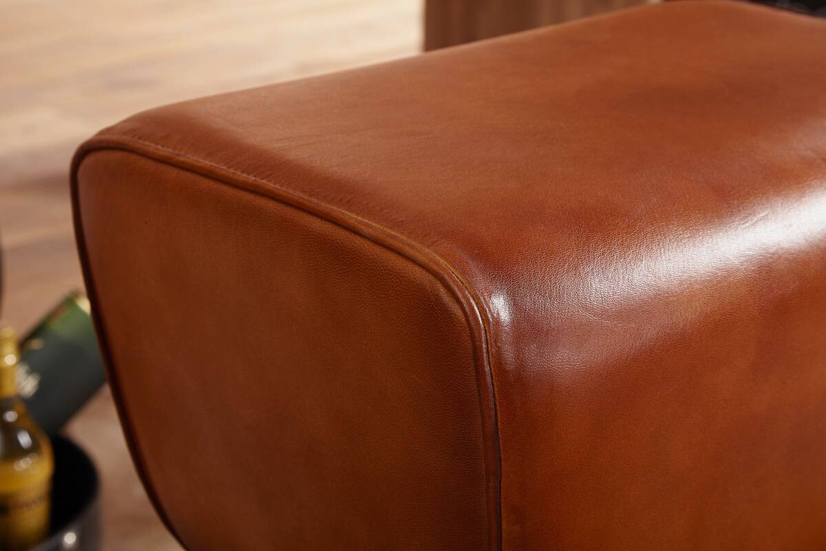 Barhocker braun natur Leder Echtholz B/H/T: ca. 43x75x43 cm