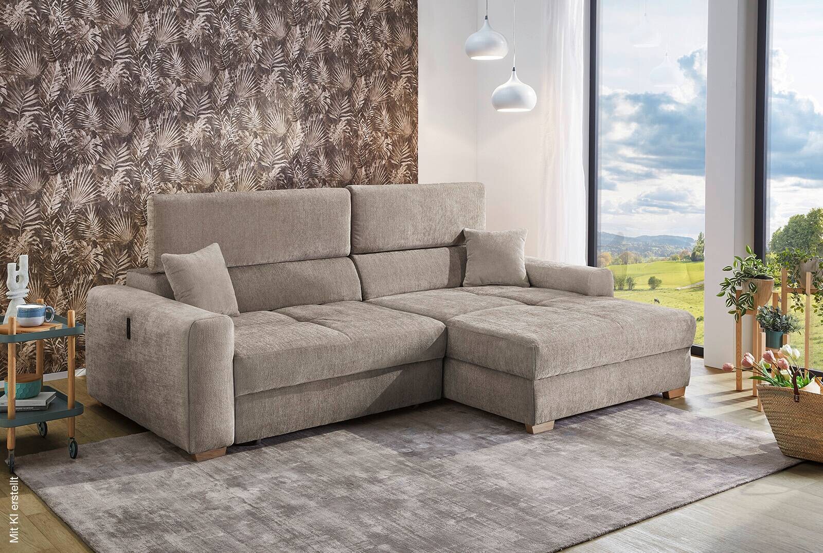 Ecksofa mit elektrischer XXL Sitztiefenverstellung taupe Flachgewebe B/H/T: ca. 277x109x187 cm