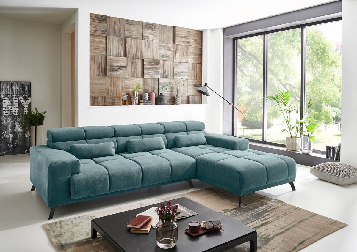Ecksofa mit elektrischer Sitztiefenverstellung blau Polyester Nylon B/H/T: ca. 285x99x120 cm