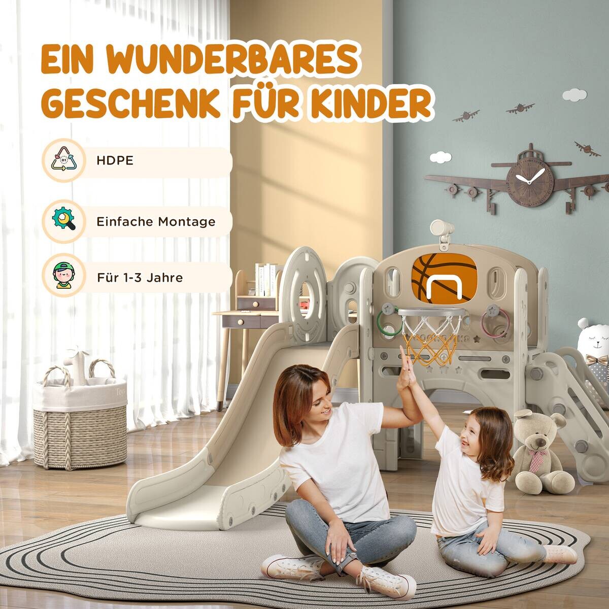 AIYAPLAY Kinderrutsche cremeweiß B/H/L: ca. 153x111x186 cm