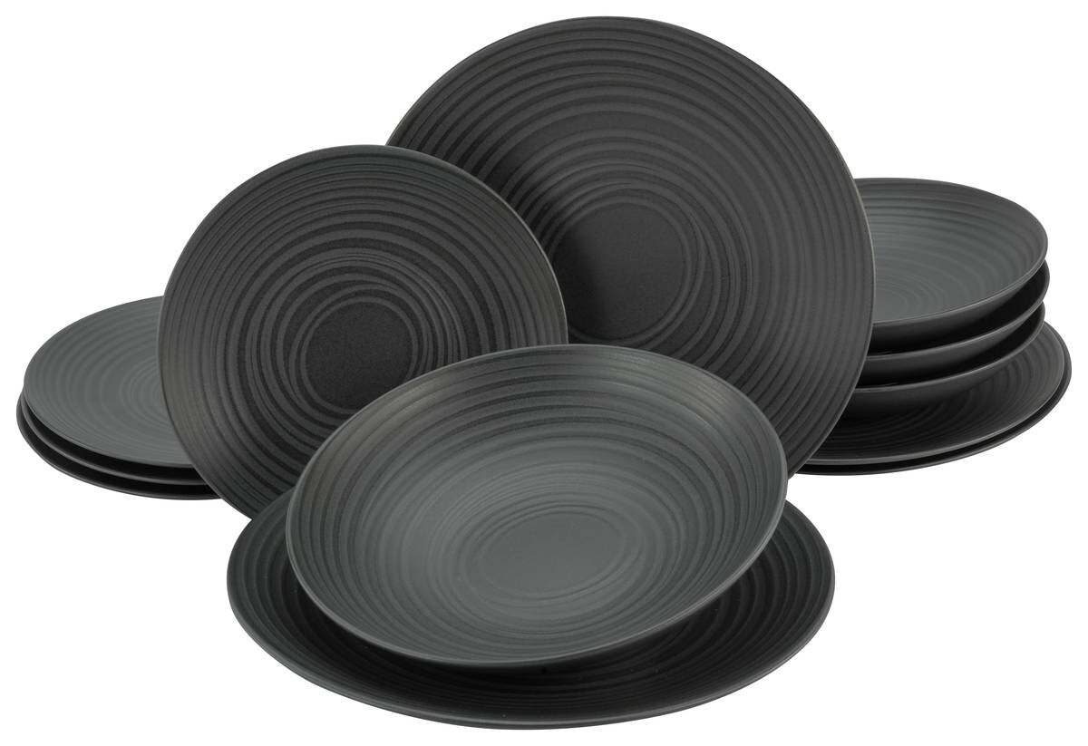 CreaTable Tafelservice Lava Stone schwarz Keramik 12 tlg.