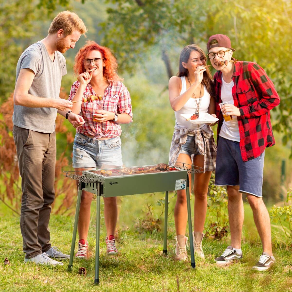 Outsunny Holzkohlegrill Stahl B/H/L: ca. 30x70x77 cm