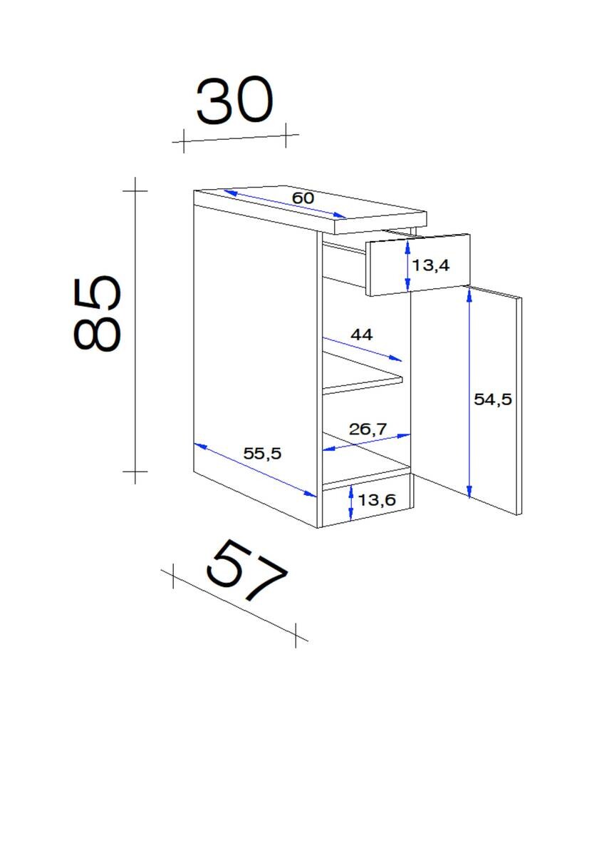 Unterschrank Morena grau matt B/H/T: ca. 30x85x60 cm