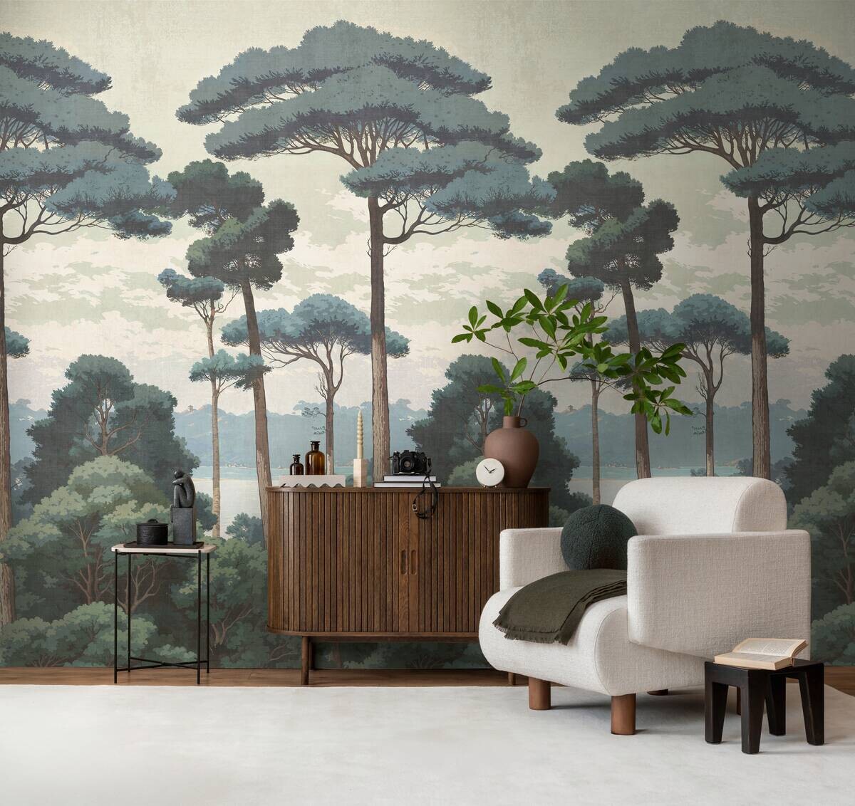 Livingwalls Fototapete Landschaft grün weiß creme B/L: ca. 280x159 cm
