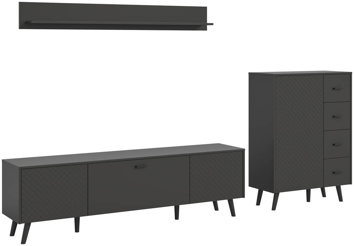 Wohnwand LINEA grau schwarz B/H/T: ca. 269x175x40 cm