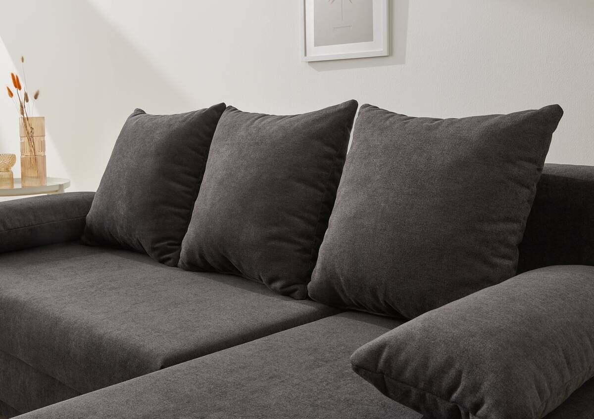Ecksofa mit Bettfunktion und Bettkasten grau Microfaser B/H/T: ca. 191x70x142 cm