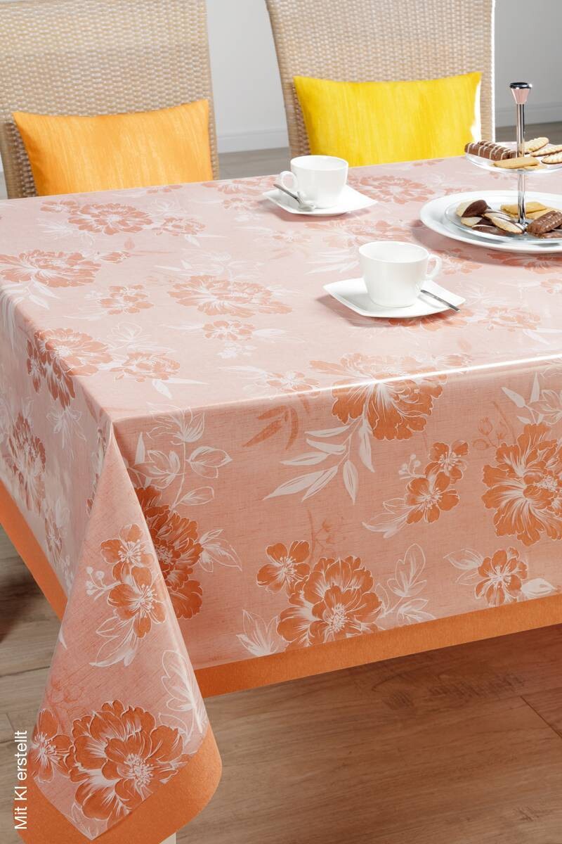 Abwaschbarer Tischbelag Blumen transparent B: ca. 140 cm