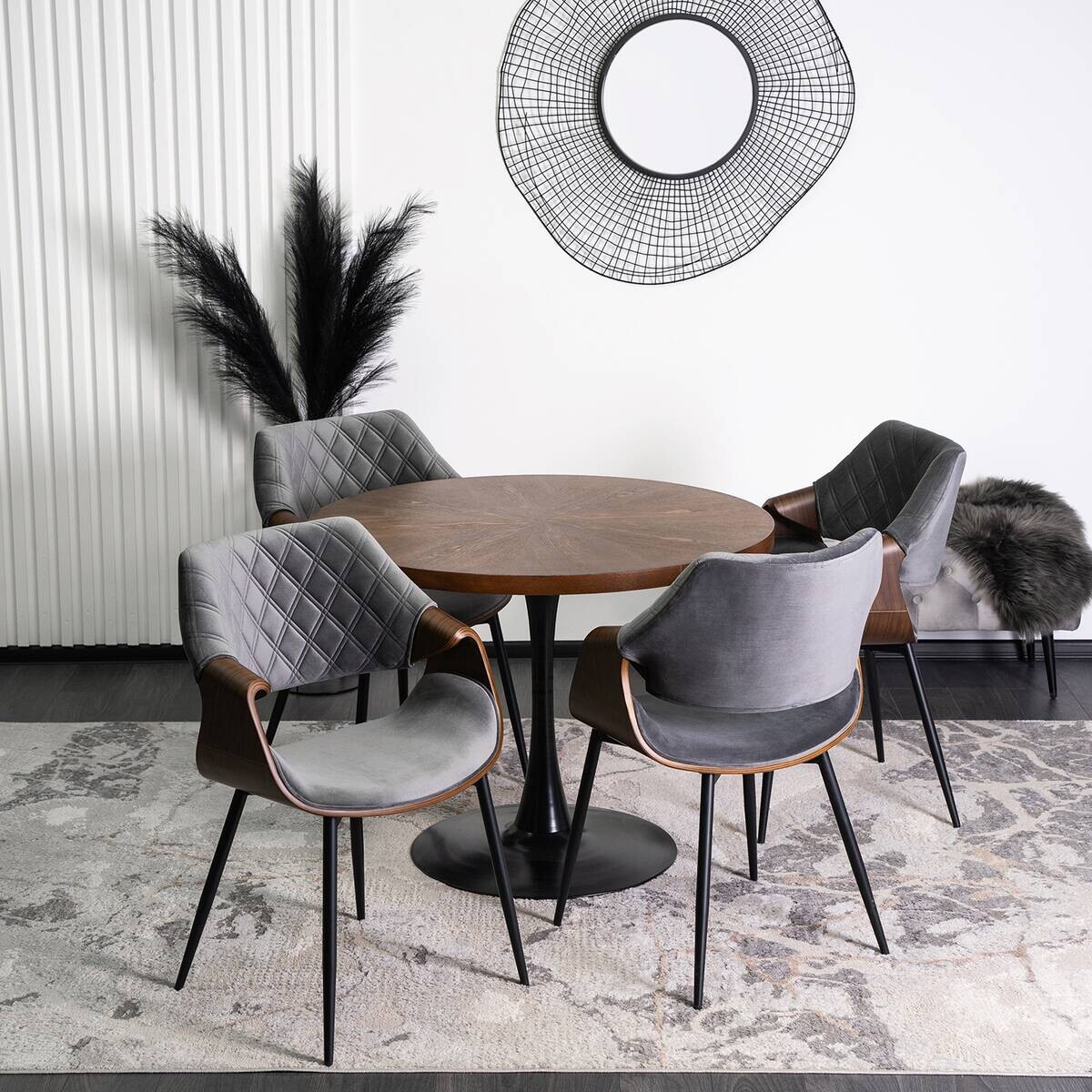 Stuhl DAKOTA nussbaum grau Velourstoff B/H/T: ca. 59x86x50 cm