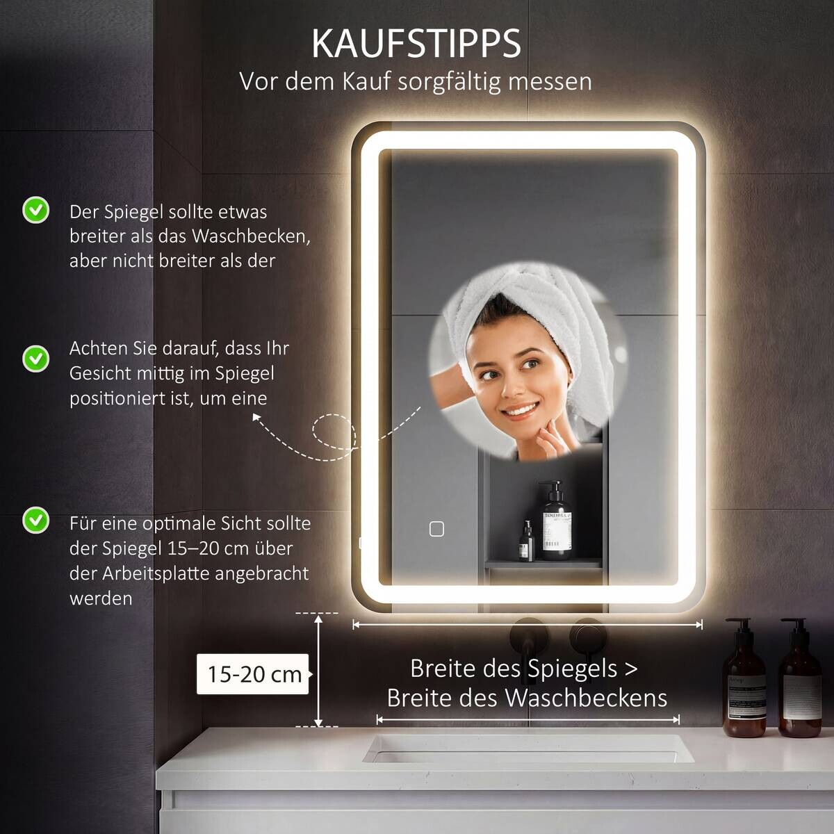 HOMCOM LED-Bad-Spiegel silber B/H/L: ca. 60x4x80 cm