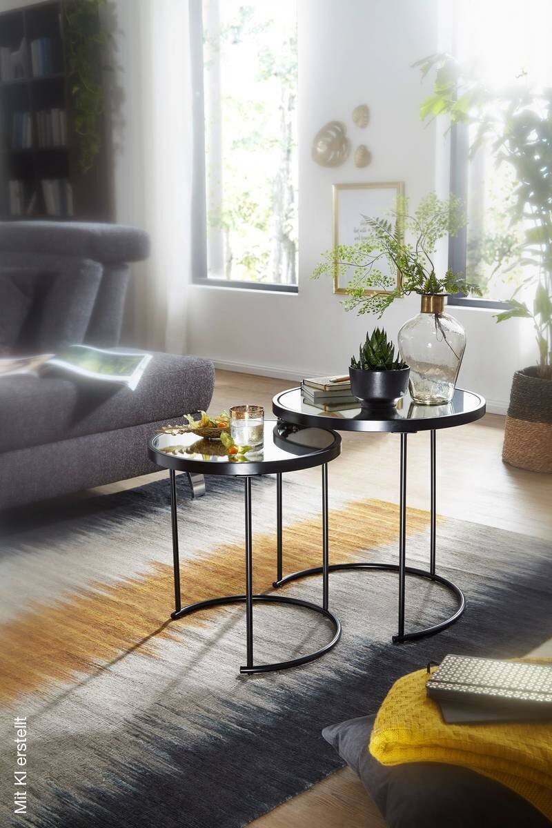 Beistelltisch 2er-Set. schwarz lackiert Glas Metall
