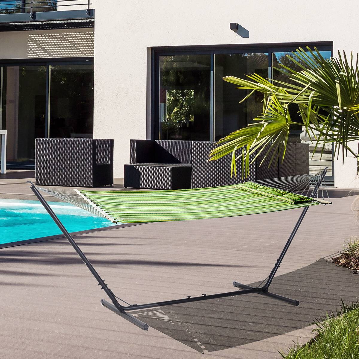 Outsunny Hängemattengestell schwarz Metall B/H/L: ca. 108x120x380 cm