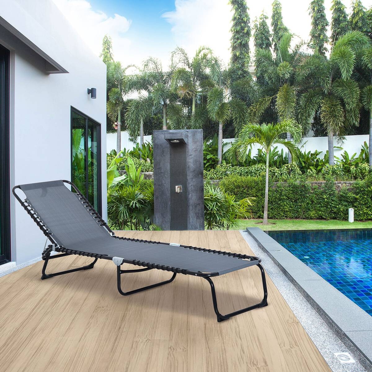 Outsunny Klappliege dunkelgrau Metall B/H/L: ca. 58x26x197 cm