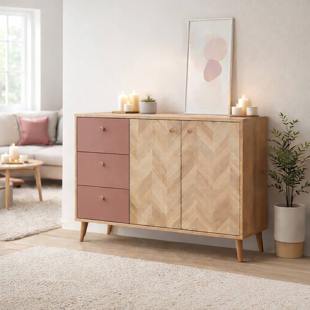 Sideboard Visby Eiche Nachbildung mauve B/H/T: ca. 109x63,9x33,05 cm
