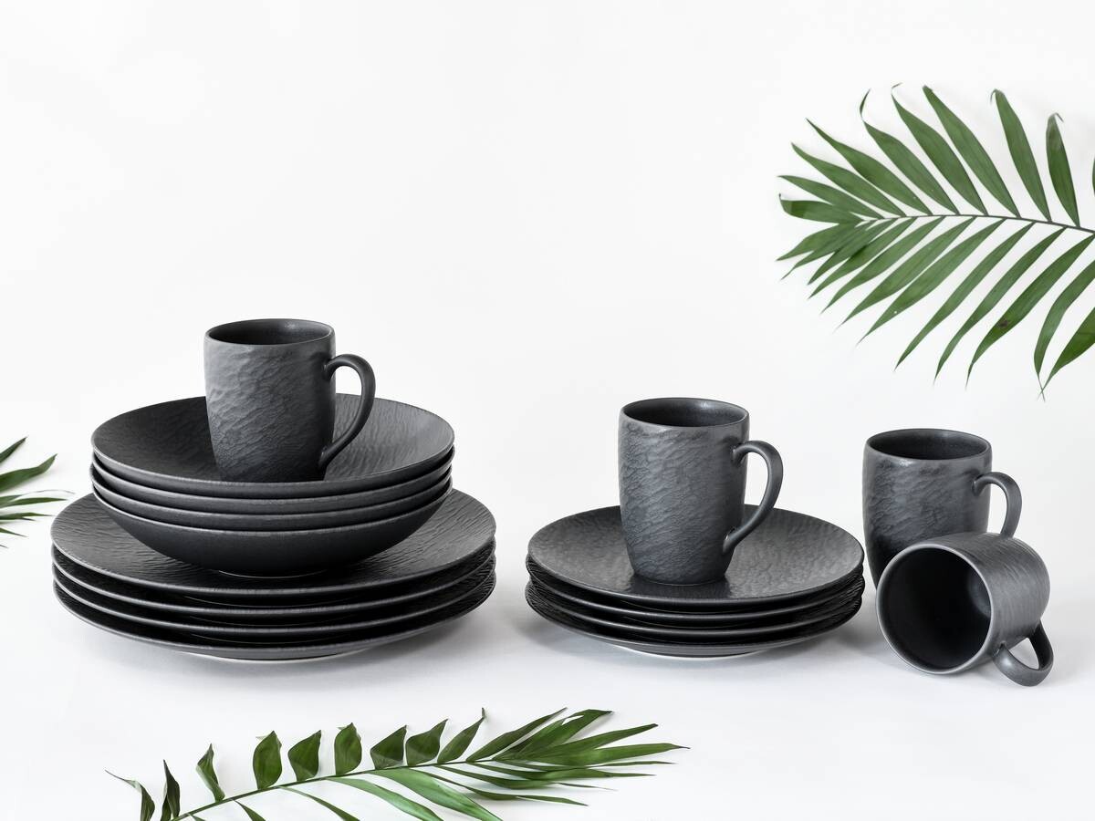 CreaTable Kombiservice Schiefer schwarz Steinzeug 16 tlg.