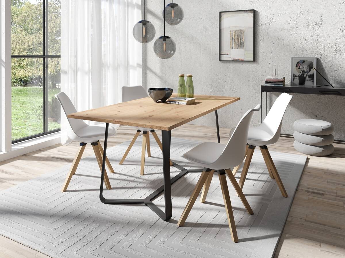 Stuhl KIRA 2er-Set weiß weiß Eiche Kunststoff Kunstleder Metall B/H/T: ca. 48x86x55,5 cm
