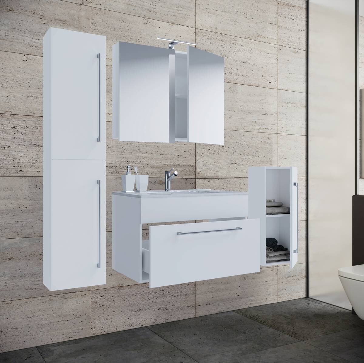 Waschplatz 5tlg-Badinos weiß B/H/T: ca. 60x50x46 cm