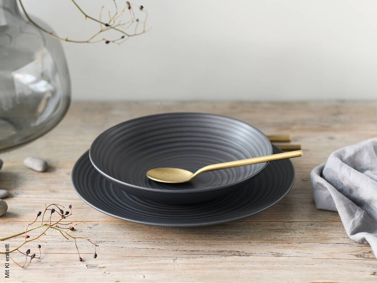 CreaTable Kombiservice Lava Stone schwarz Steinzeug 24 tlg.