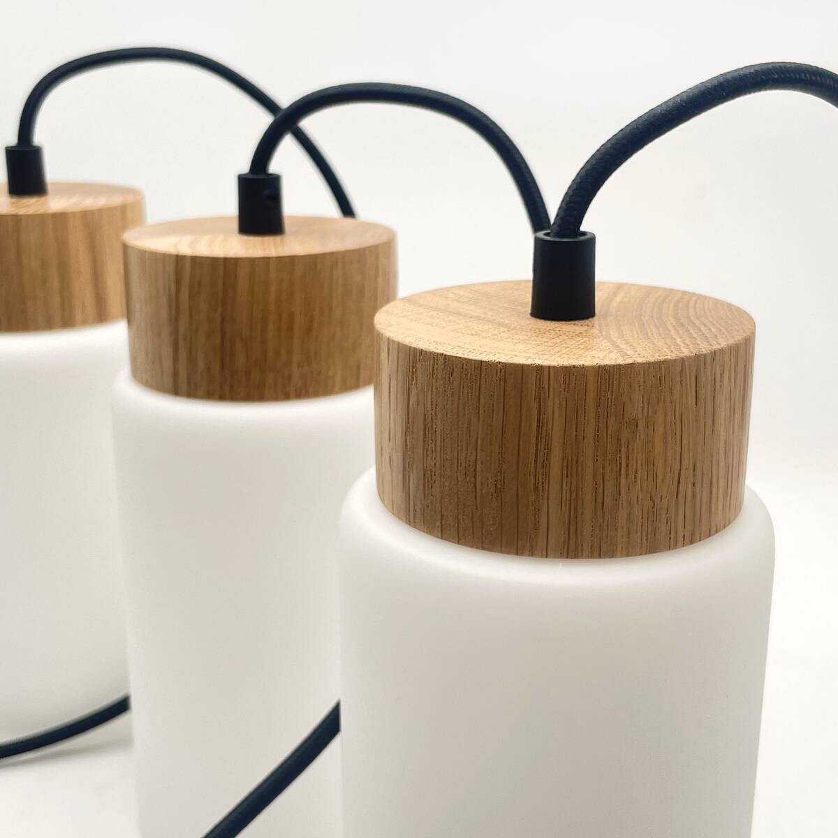 Lamkur Hängeleuchte Marcus schwarz Glas Stahl Holz B/H/L: ca. 65x20x20 cm E27 3 Brennstellen