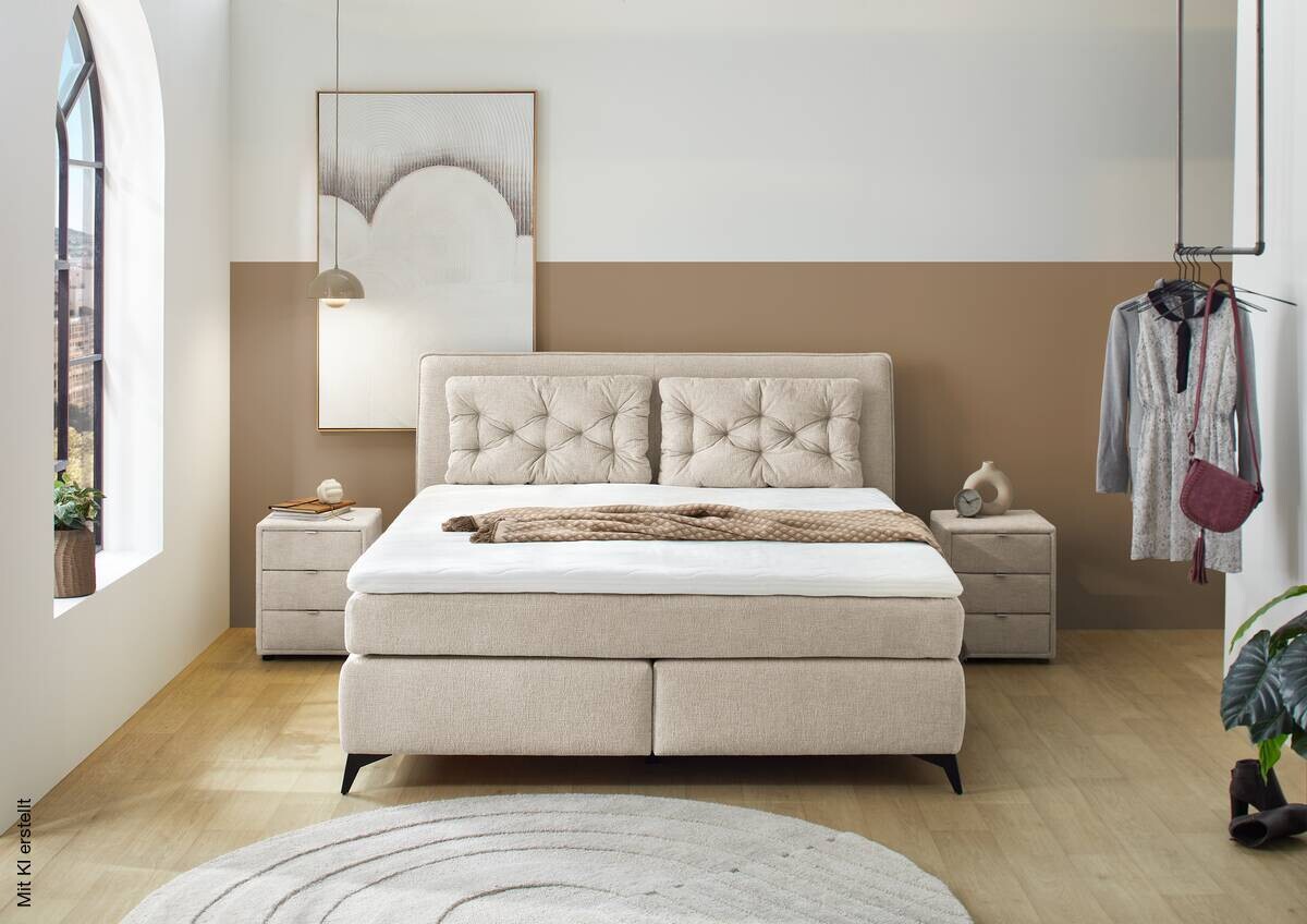 Boxspringbett beige Liegefläche B/L: ca. 180x200 cm