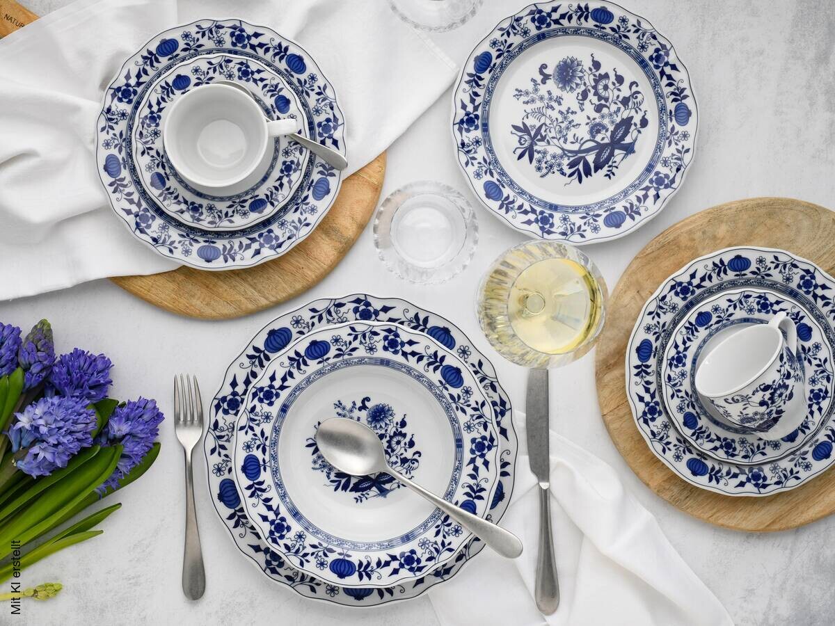 CreaTable Kombiservice Flora Zwiebelmuster weiß Porzellan 30 tlg.