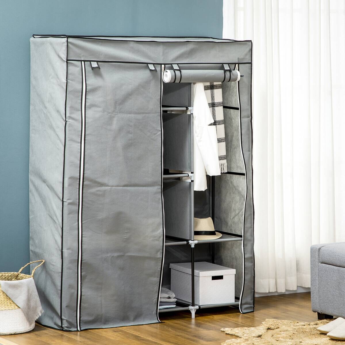 HOMCOM Kleiderschrank hellgrau Edelstahl B/H/L: ca. 43x125x162,5 cm