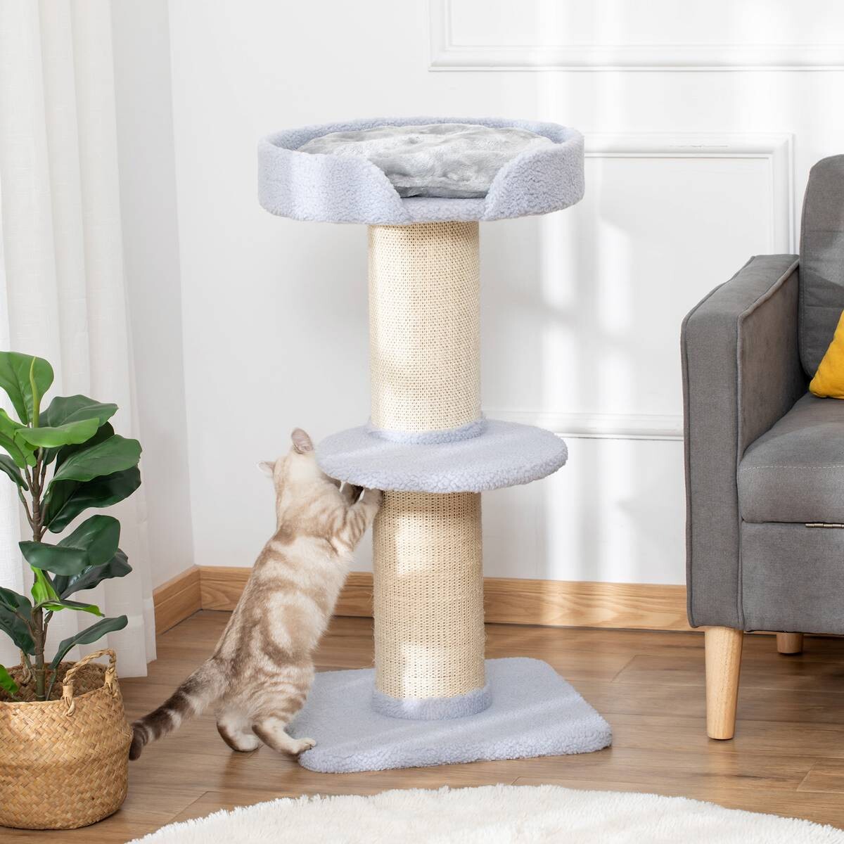 PawHut Kratzbaum hellgrau Sisal B/H/L: ca. 45x91x45 cm
