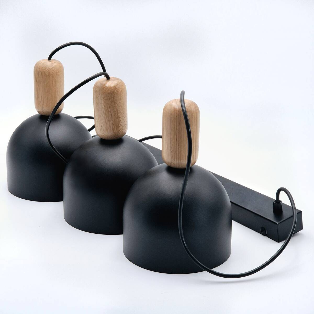 Lamkur Hängeleuchte schwarz Eiche Stahl Holz B/H/L: ca. 15,5x85x59 cm E27 3 Brennstellen