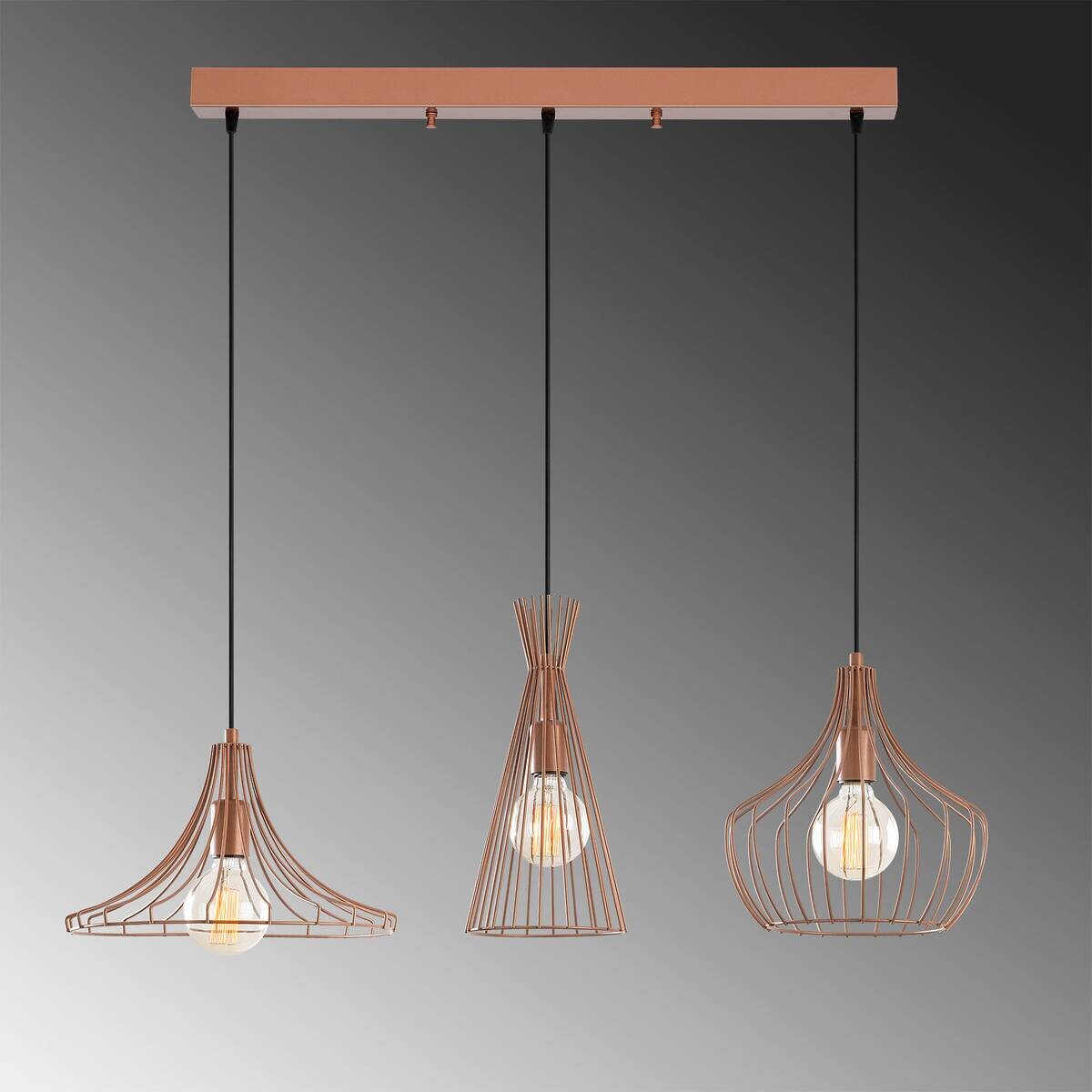 Opviq Pendelleuchte Mezopotamya Kupfer Metall B/H/T/L/D: ca. 37x122x37x110x27 cm E27 3 Brennstellen