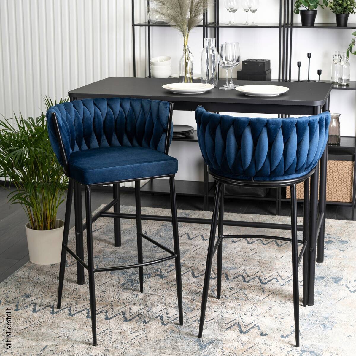 Barhocker FLORES petrol Velourstoff B/H/T: ca. 60x104,5x56 cm