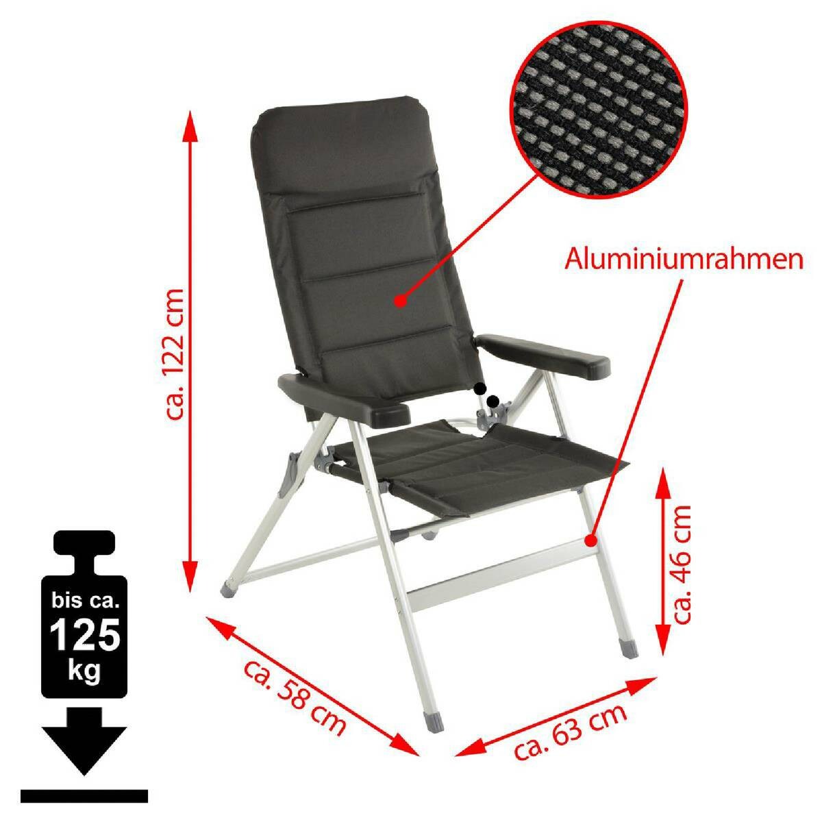 VCM Campingstuhl-Set schwarz Polyester-Mischgewebe B/T/L: ca. 63x58x122 cm