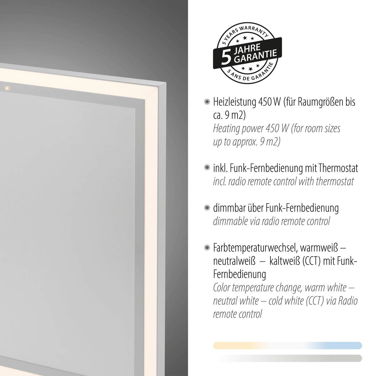 Just Light LED-Deckenleuchte mit Heizfunktion BEROA 18067-16 weiß Kunststoff Metall B/H/T: ca. 60x6,8x60 cm 1 Brennstellen