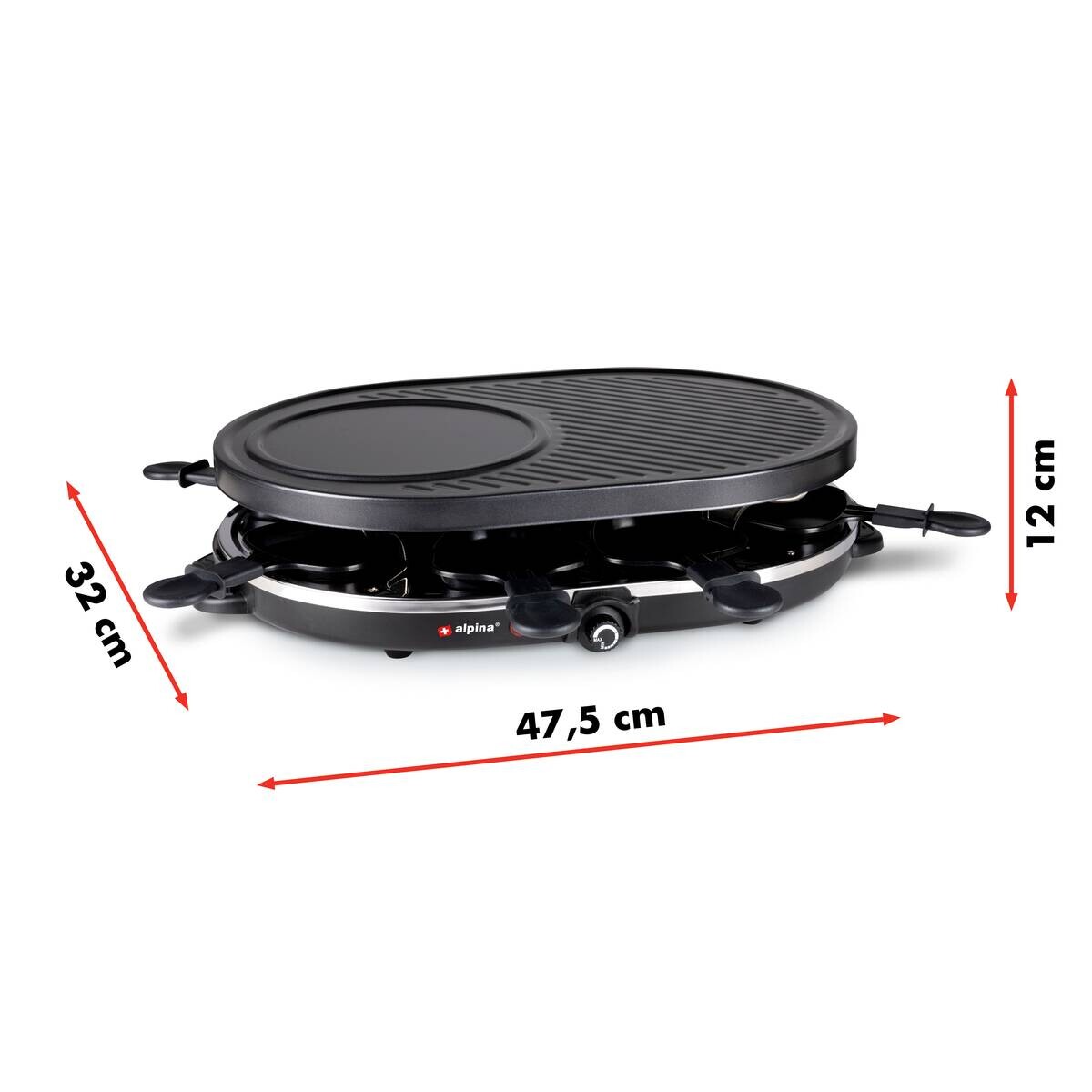 alpina Raclette-Grill schwarz Metall B/H/L: ca. 47,5x12x32 cm
