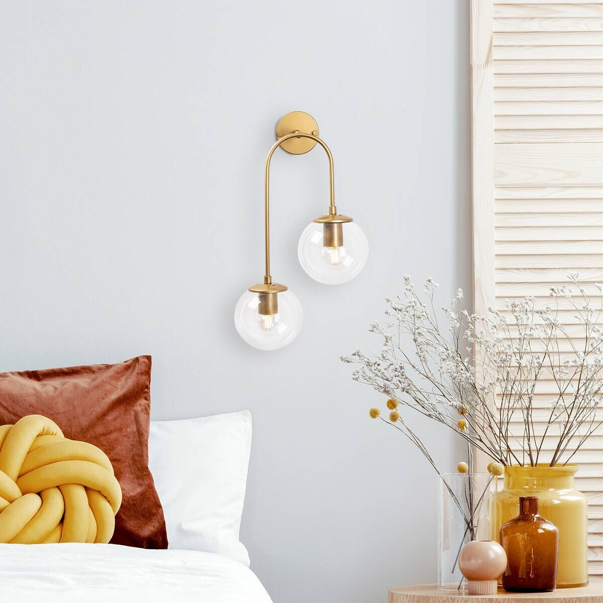Opviq Wandleuchte gold Metall Glas B/H/L: ca. 24x55x30 cm E14 2 Brennstellen