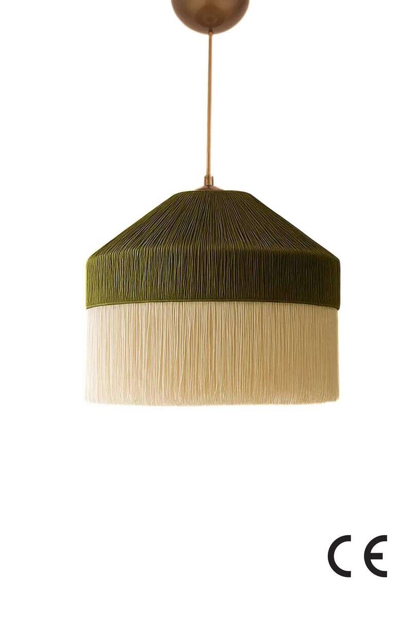 Opviq Pendelleuchte grün creme Kunststoff B/H/T/L/D: ca. 40x70x40x40x40 cm E27 1 Brennstellen