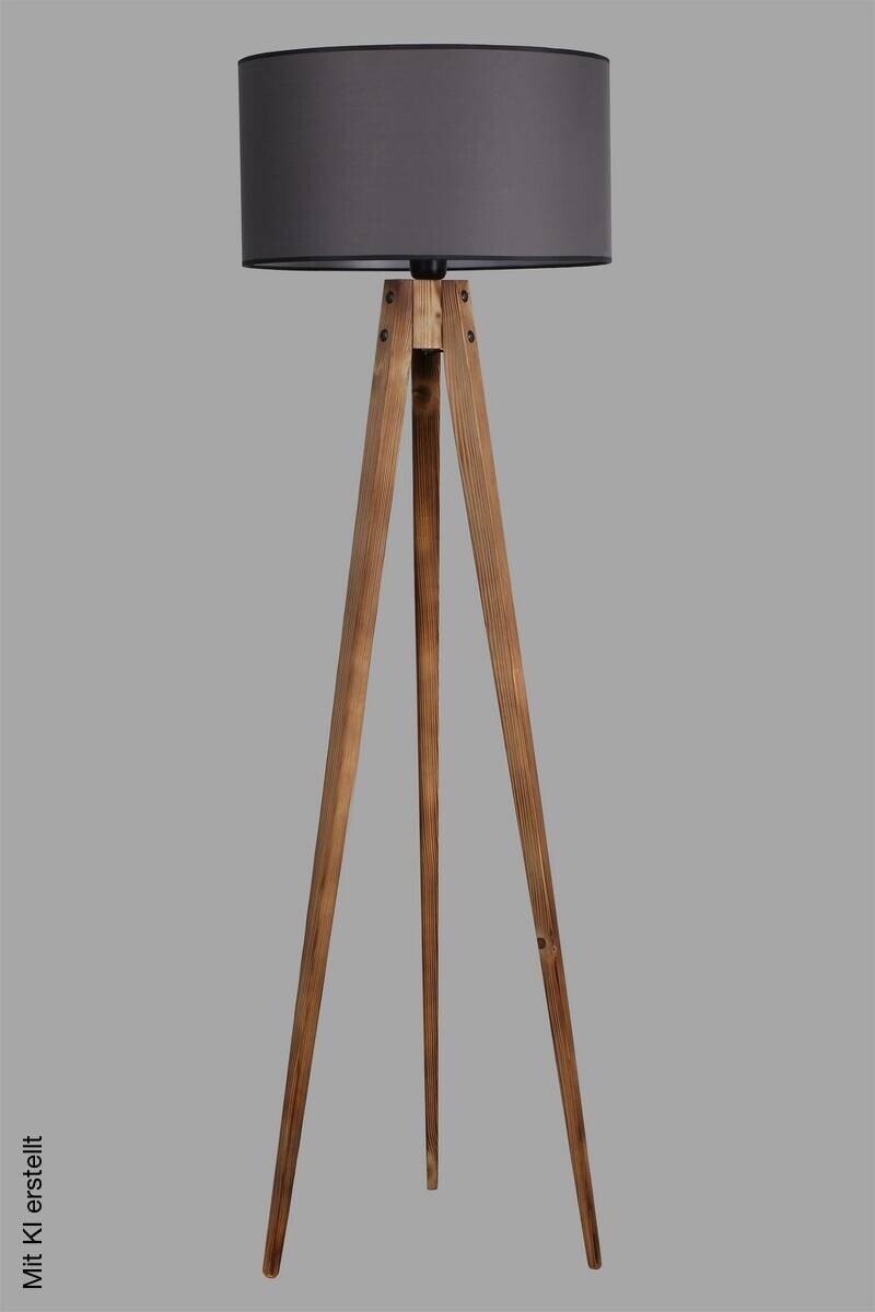 Opviq Stehlampe braun grau Holz Stoff B/H/L: ca. 45x153x45 cm E27 1 Brennstellen