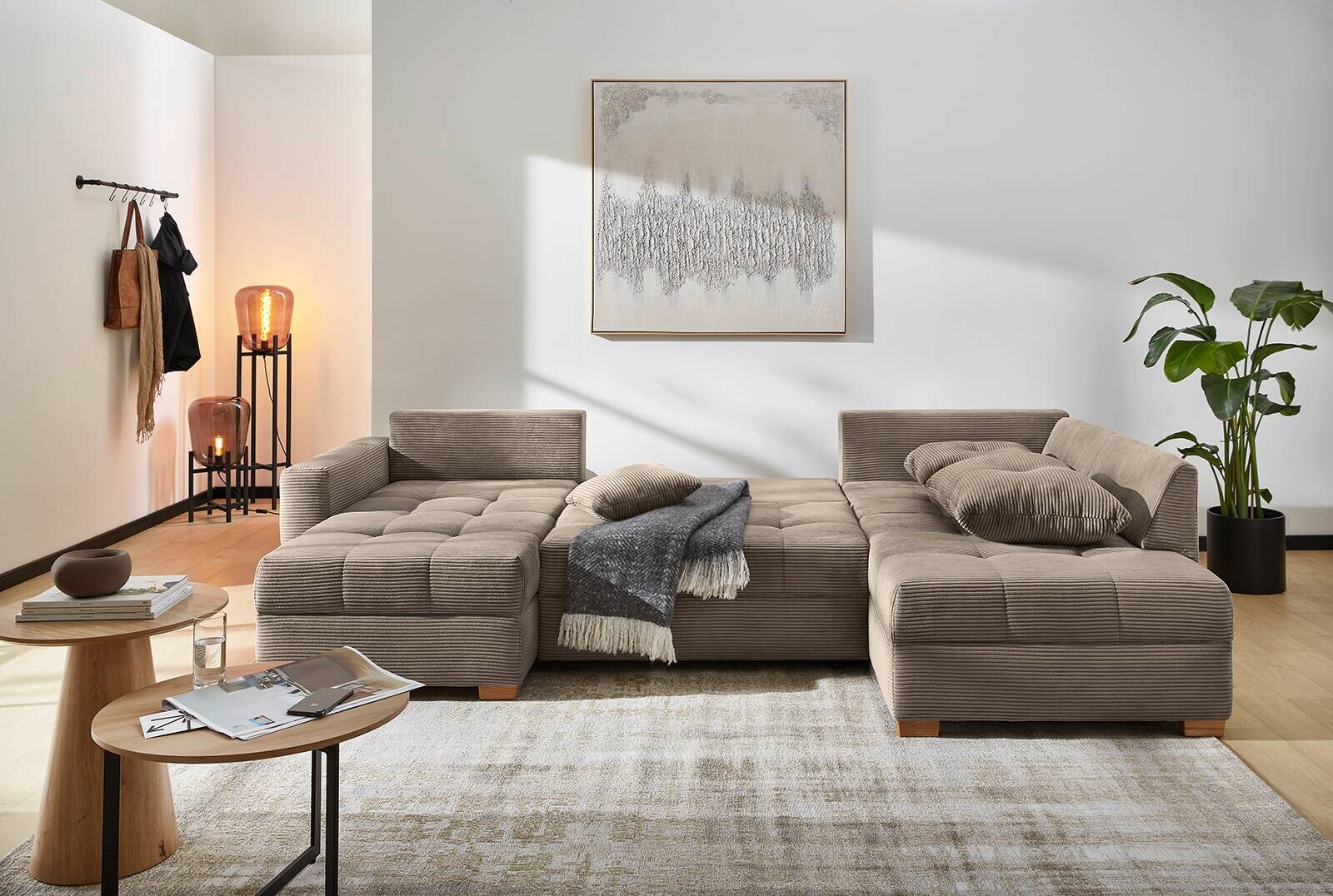 Wohnlandschaft taupe Microfaser B/H/T: ca. 313x92x200 cm