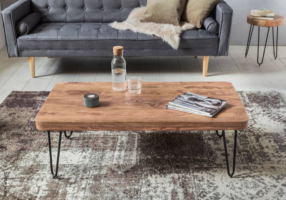 Wohnling Couchtisch natur schwarz Akazie Metall B/H/T: ca. 115x40x60 cm