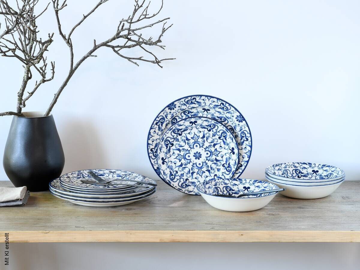 CreaTable Tafelservice Fresco blau Steingut 12 tlg.