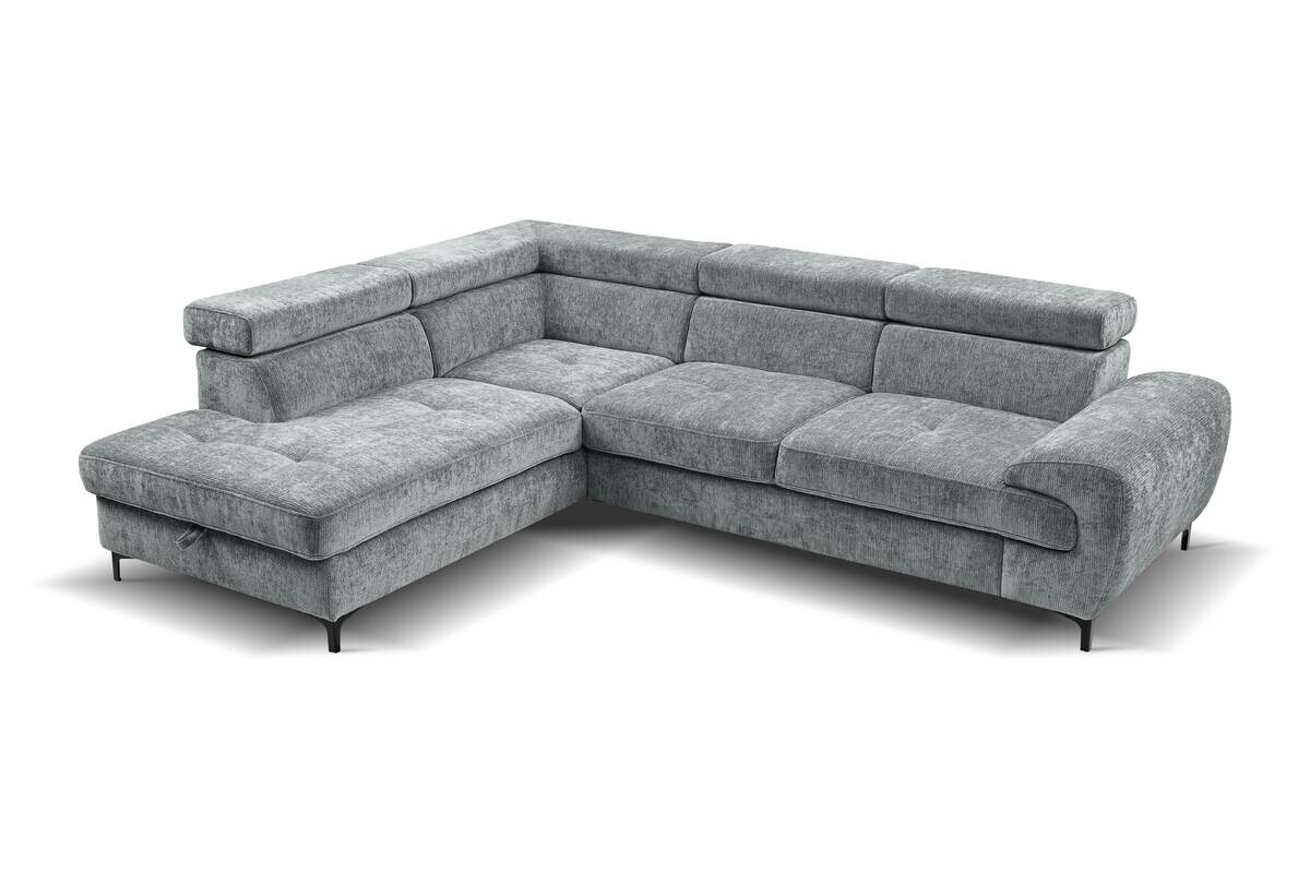 Ecksofa mit Bettfunktion und Bettkasten dunkelgrau Microfaser B/H/T: ca. 256x73x202 cm