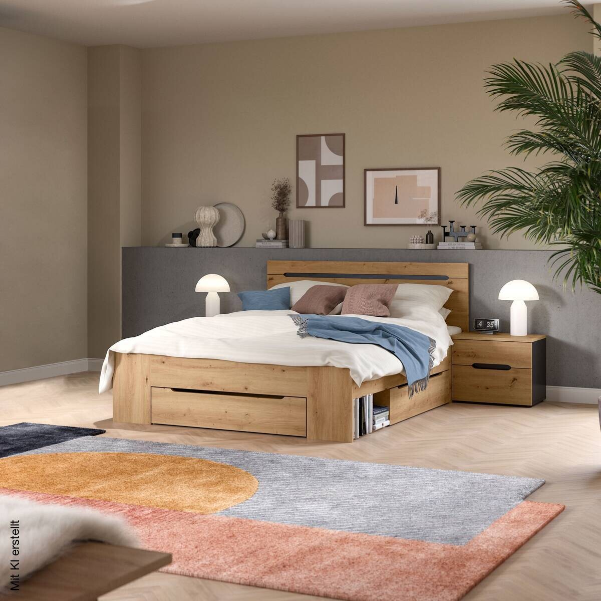 Schlafzimmer CANU, Set basaltgrau Artisan Nachbildung B/H/T: ca. 244x87x205 cm