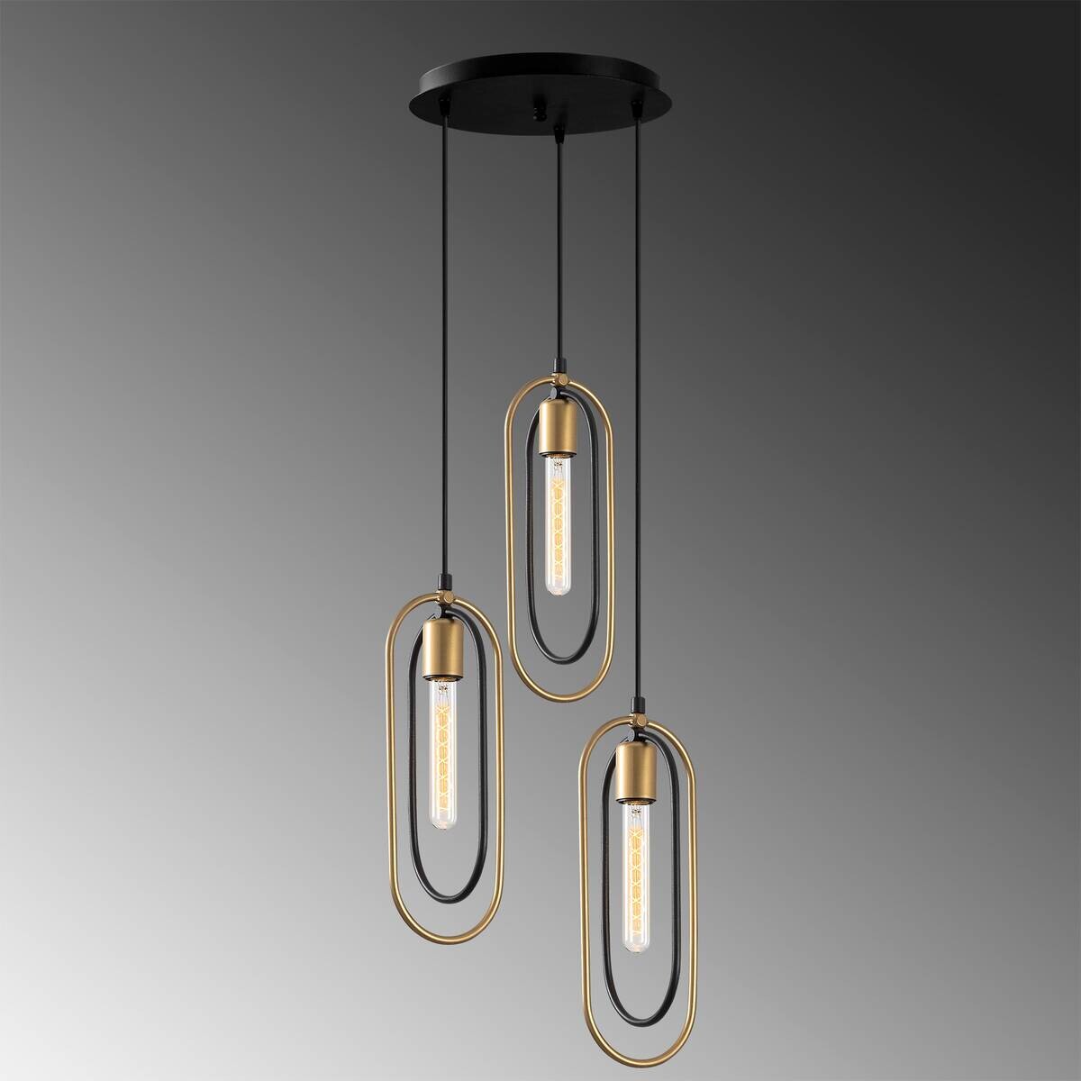 Opviq Pendelleuchte Cerco schwarz gold Metall B/H/T/L/D: ca. 38x132x38x38x38 cm E27 3 Brennstellen