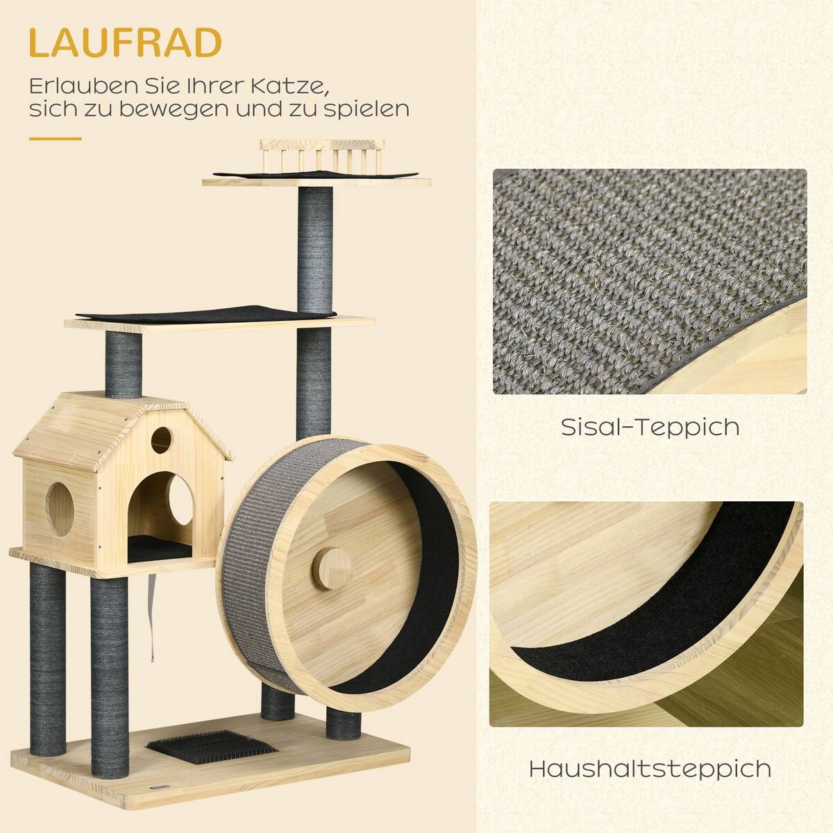 PawHut Kratzbaum natur Kiefer B/H/L: ca. 80x148x40 cm
