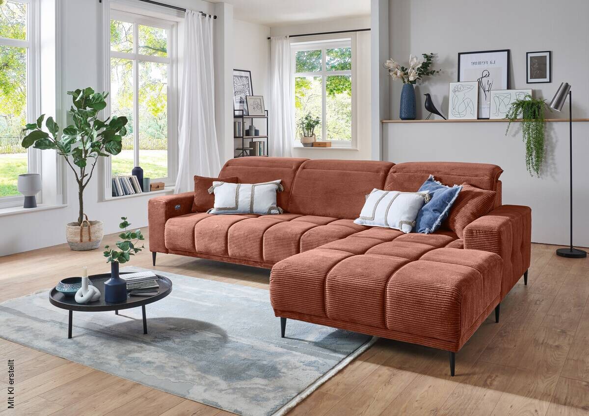 Ecksofa mit elektrischer Sitztiefenverstellung rost Polyester B/H/T: ca. 286x195x94 cm