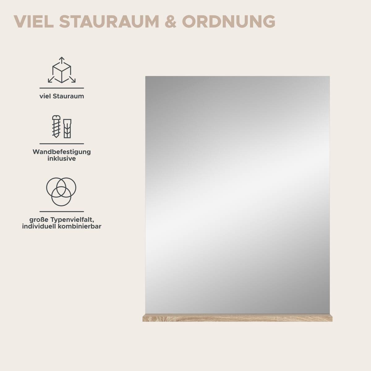 Badspiegel Lambada Eiche Sonoma Nachbildung weiß Hochglanz B/H/T: ca. 60x79x18 cm