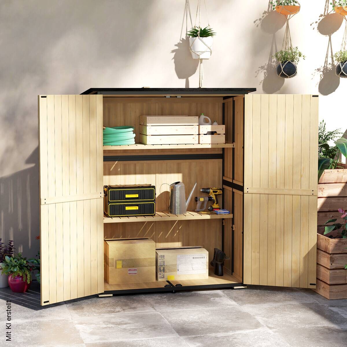 Outsunny Gartenschrank Holzoptik Holz B/H/L: ca. 74x173x140 cm