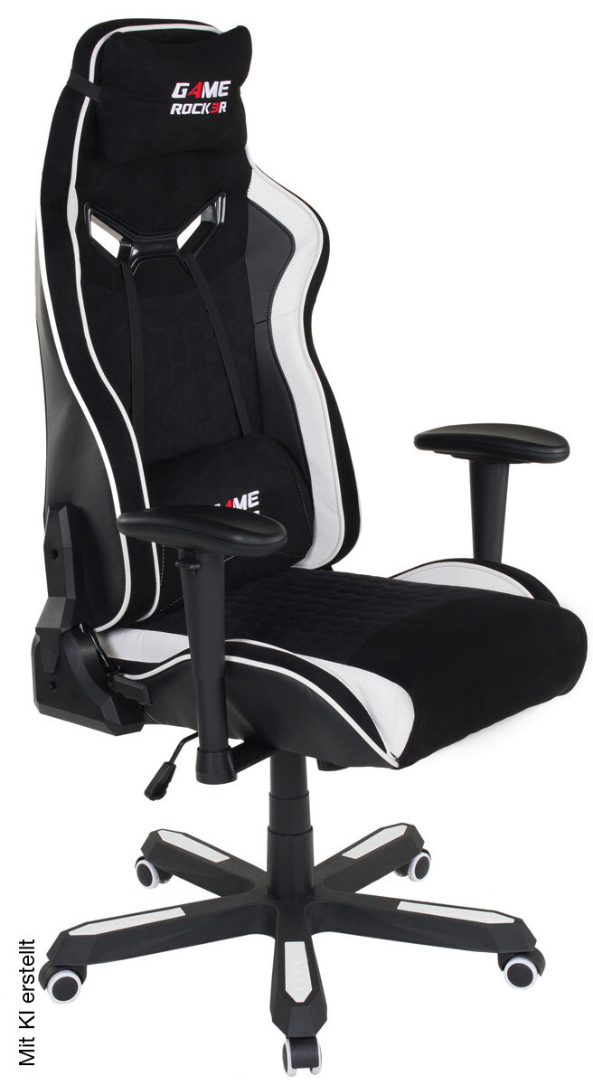 Gaming-Sessel Game-Rocker schwarz weiß Kunstleder Microfaser