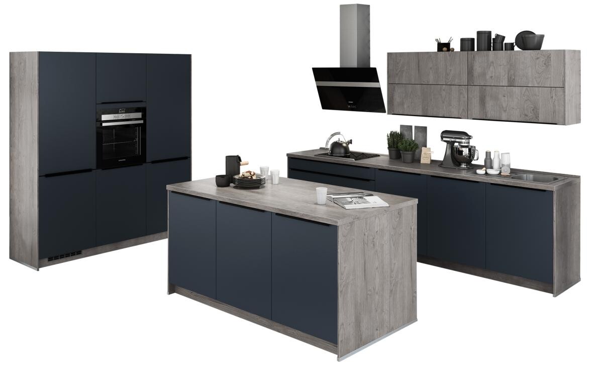 artego Inselküche Feel/Artwood schwarzblau B/T/L: ca. 300x60x180 cm