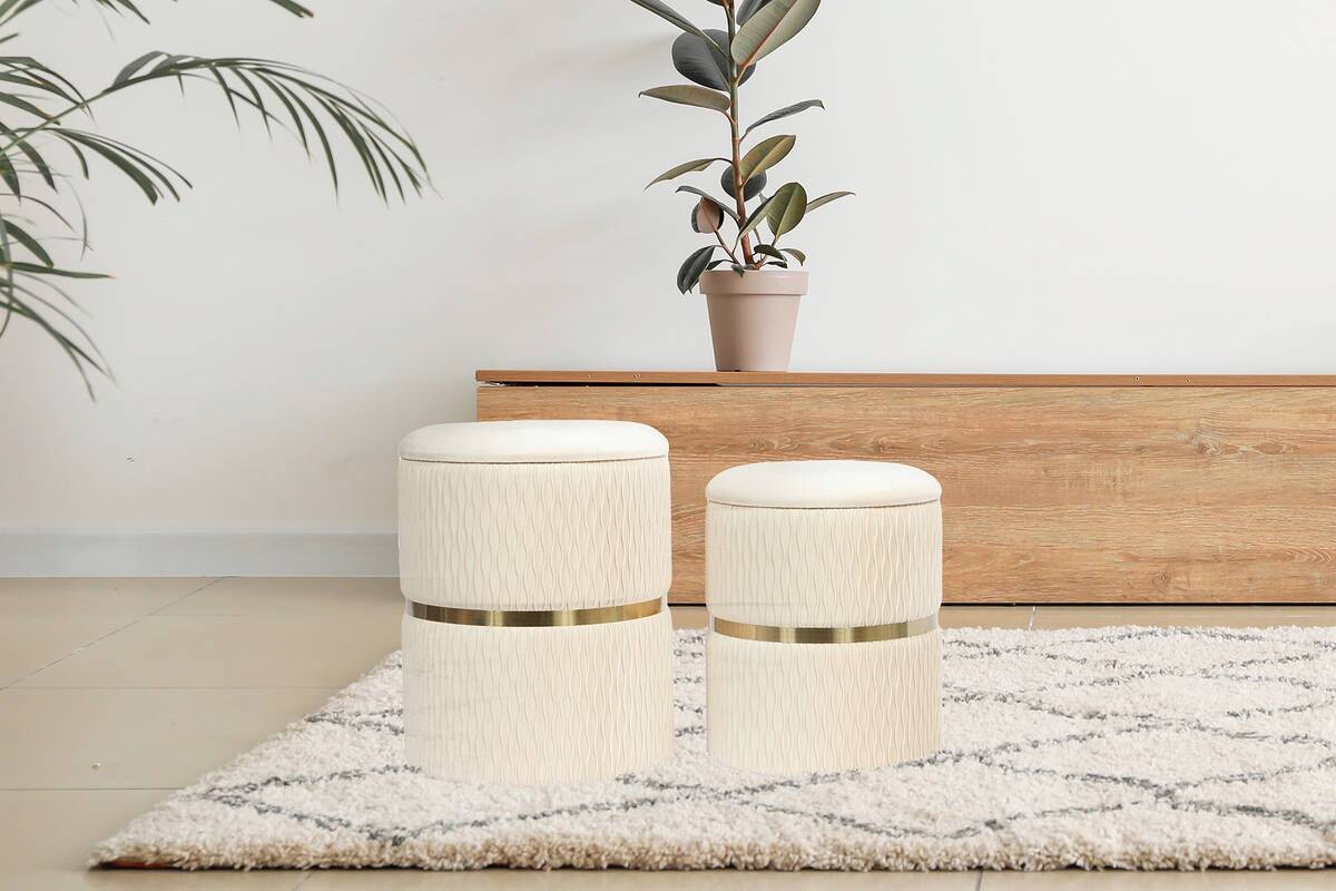 360 Living Hocker Milas 100 2er-Set creme H/D: ca. 44x36 cm