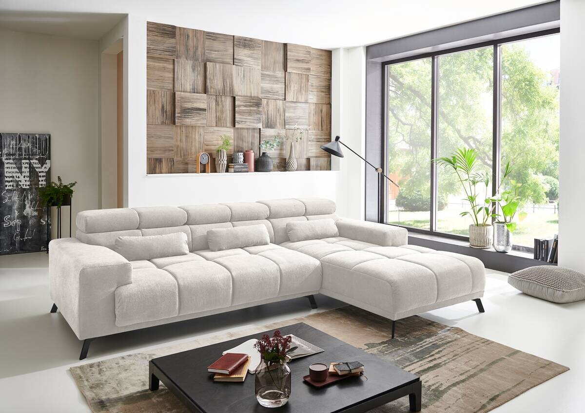 Ecksofa mit elektrischer Sitztiefenverstellung creme Polyester Nylon B/H/T: ca. 285x99x120 cm